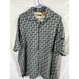 Vintage Tower Bay Button Down Short Sleeve Shirt Green Plaid Size Large. FLAW